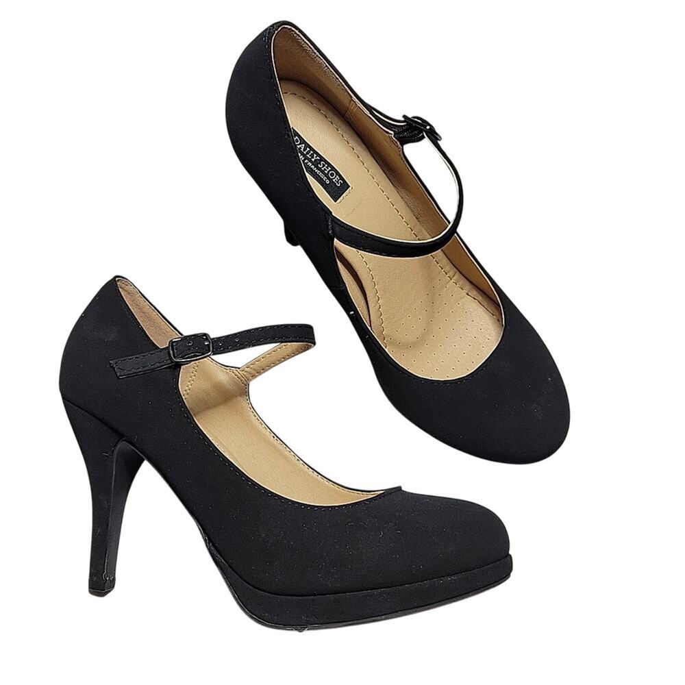Daily Shoes San Francisco Black Mary Jane Suede Heels Womens Size 8.5 US 38.5 EU